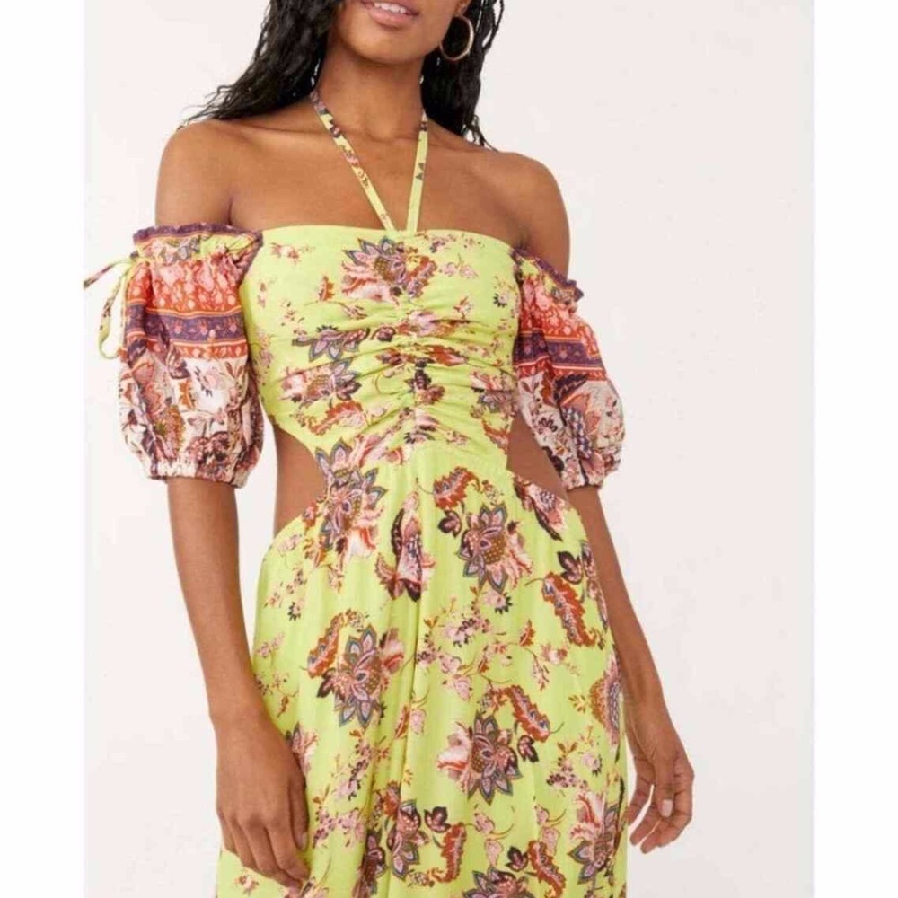 Free People Bali Citrus Skies Floral Wide Leg Jumper in Lime Multicolor Size XS - Picture 8 of 9
